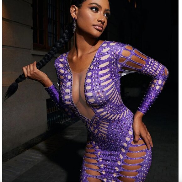 Mew Mews Leocadia Rhinestone Cutout Maxi Dress - Picture 2 of 15